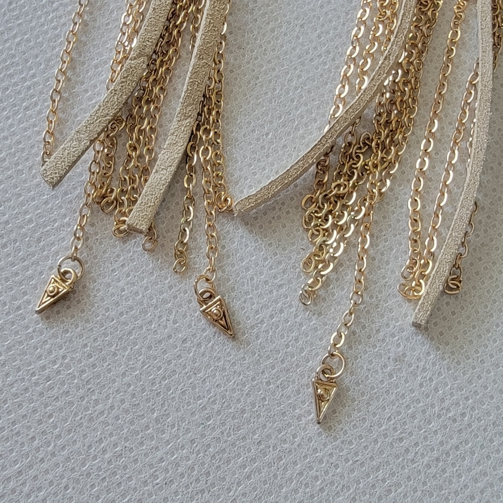 Boho Faux Leather Chain Tassel Drop Earrings - Picture 6 of 9